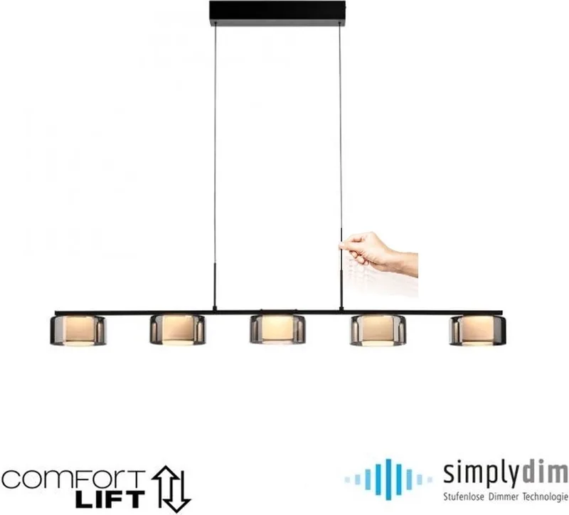 Hanglamp Rika Comfortlift & SimplyDim Technologie de Paul Neuhaus en Noir – photo produit