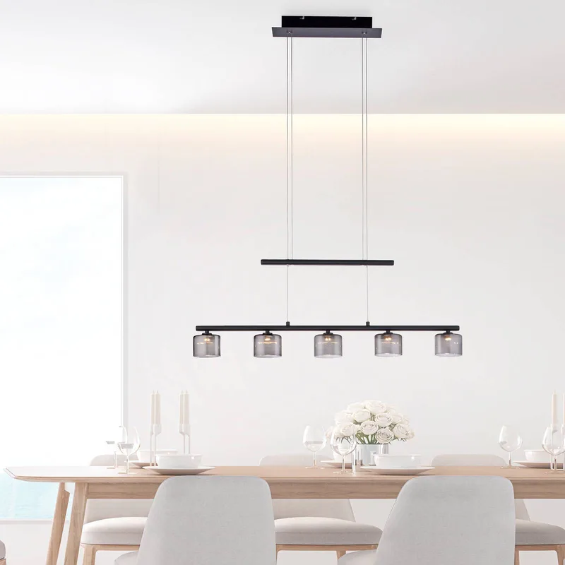 Hydra LED hanglamp, zwart, glas, 80 cm de Paul Neuhaus en Noir, Rookkleurig – photo produit