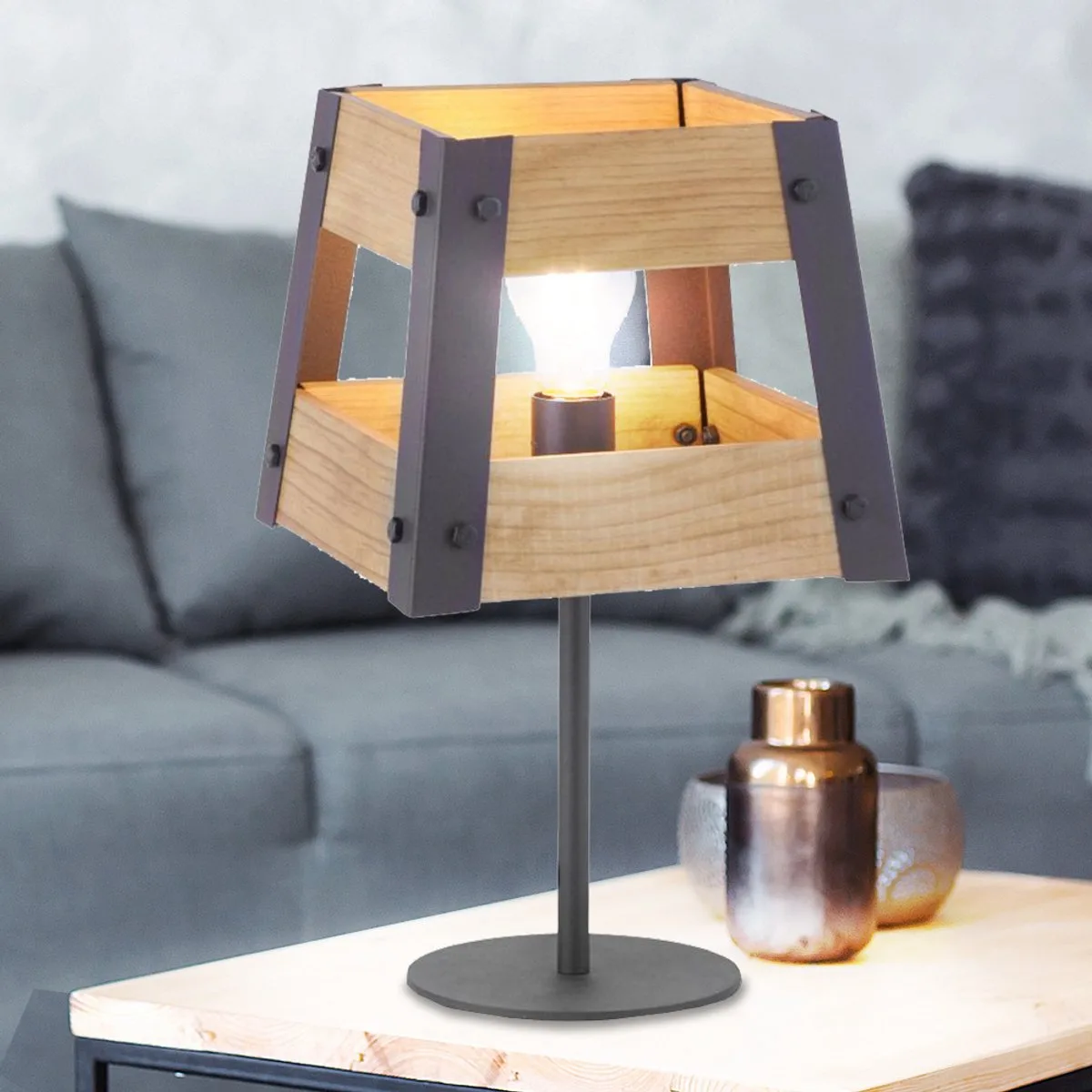 krati - Landelijke Tafellamp - 1 lichts - H 40 cm - Industrieel - Woonkamer | Slaapkamer | Keuken by Paul Neuhaus in Brown – product photo