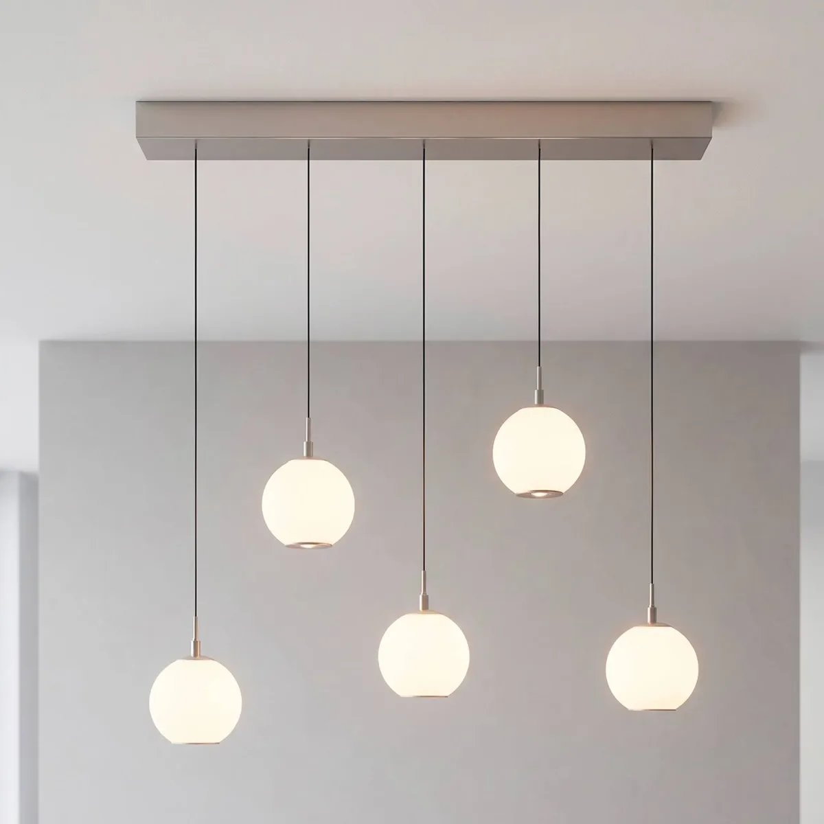 LED-Hängelampe Sandora, sandfarben, Länge 92 cm Glas, 5-flg. by Paul Neuhaus in Sand, Opal – product photo