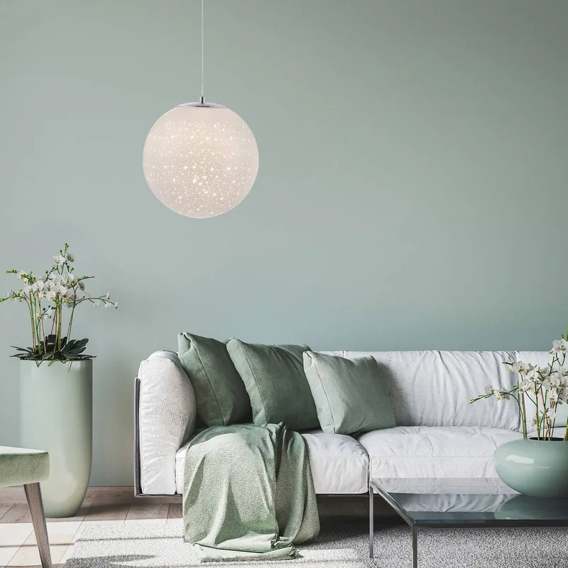 LED hanglamp Bolo glazen kap sterrenhemel de Paul Neuhaus en Blanc, Chrome, Glanzend – photo produit