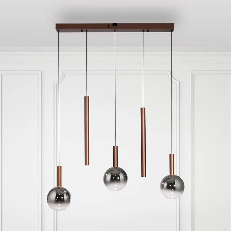LED hanglamp Bowl, lengte 100 cm, bruin/grijs von Paul Neuhaus in Braun, Rookgrijs – Produktfoto