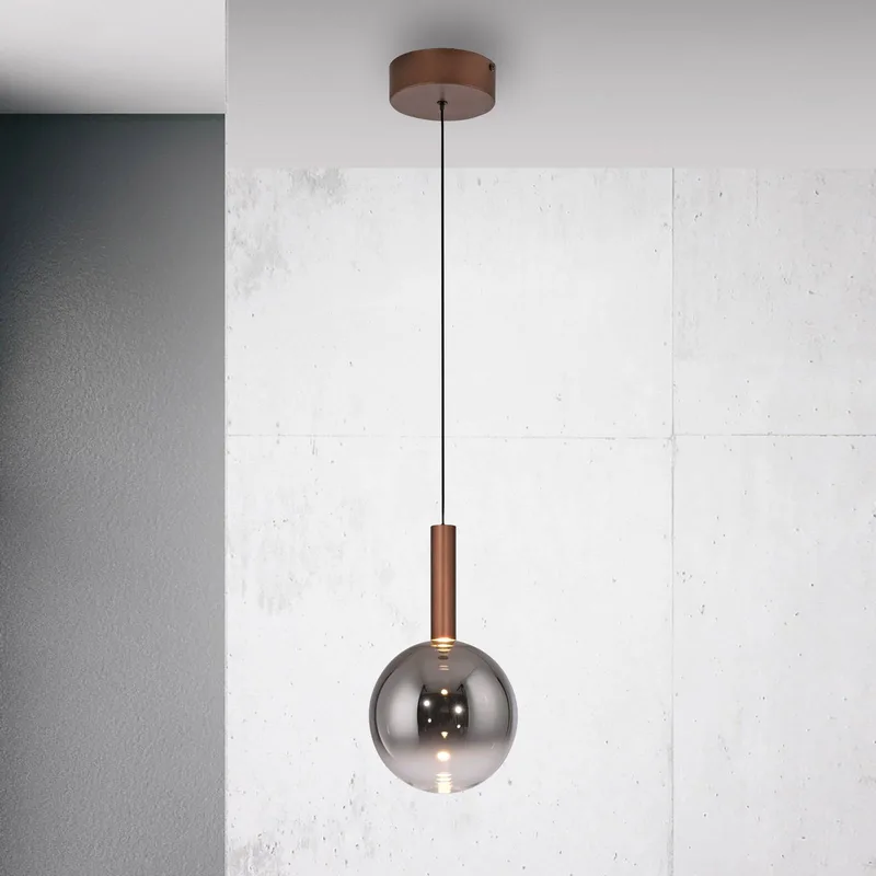 LED hanglamp Bowl, Ø 20 cm, bruin/grijs de Paul Neuhaus en Marron, Rookgrijs – photo produit