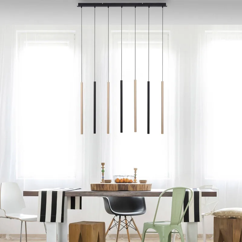 LED hanglamp Flute, dimbaar, 7-lamps by Paul Neuhaus in Black, Geoxideerd aluminium – product photo