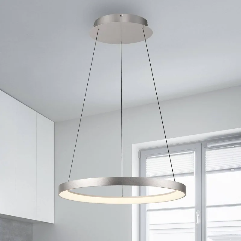 LED hanglamp Hoop, aluminiumkleurig, Ø 57cm, dimbaar de Paul Neuhaus en Aluminium – photo produit