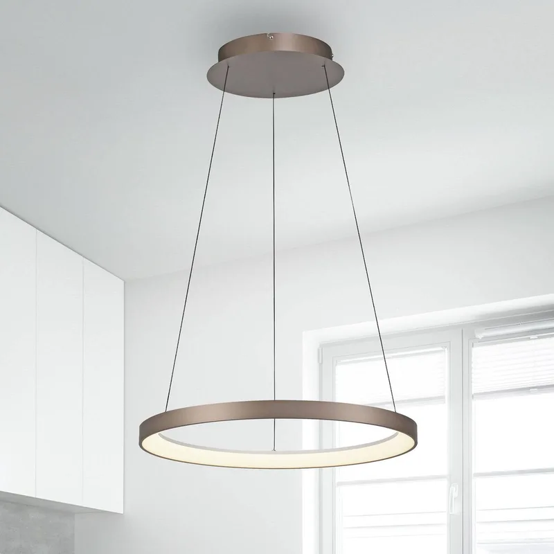 LED hanglamp Hoop, bruin, Ø 57 cm, dimbaar de Paul Neuhaus en Koffiebruin – photo produit