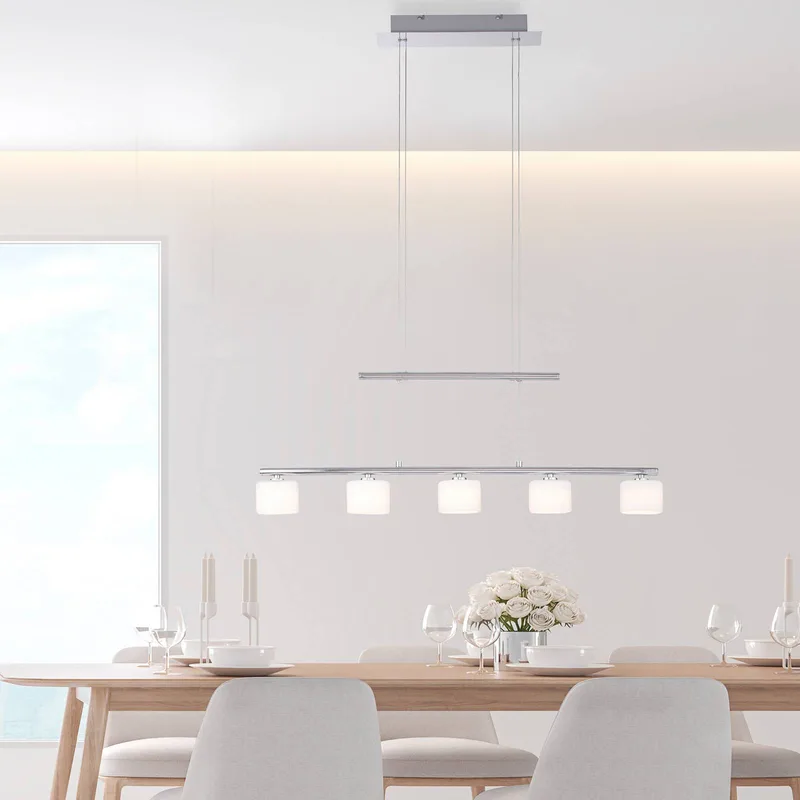 LED hanglamp Hydra, staalkleurig, glas, 80cm von Paul Neuhaus in Staalkleurig, Opaal – Produktfoto