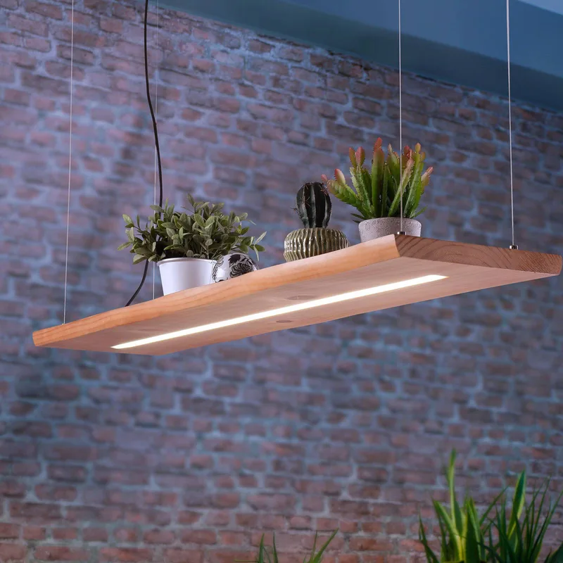 LED hanglamp Palma, hout, CCT, dimbaar, 120cm fra Paul Neuhaus i Licht hout, Sort – produktbillede