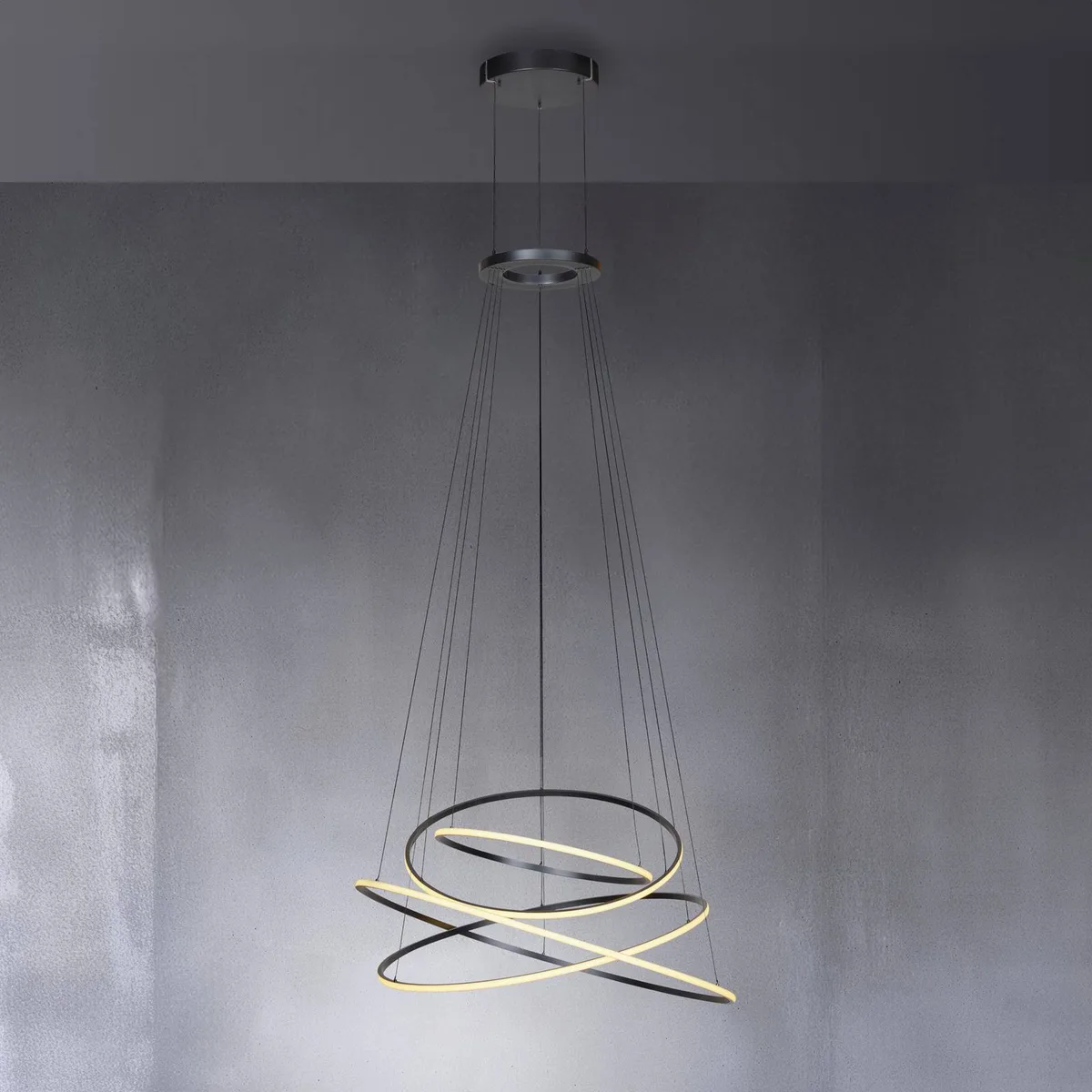 LED hanglamp PURE E-Flying Rings, mystiek grijs, Ø110cm, CCT van Paul Neuhaus in Mystiek grijs, Opaal – productfoto