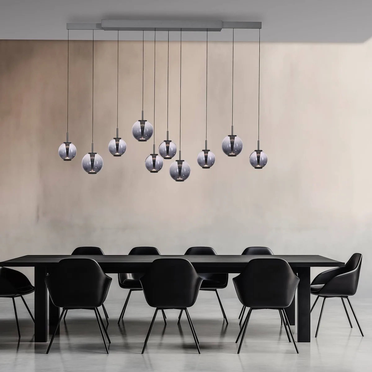 LED hanglamp PURE E-Infinity grijs/rookgrijs 198 cm, 10-lamps de Paul Neuhaus en Gris, Rookgrijs – photo produit