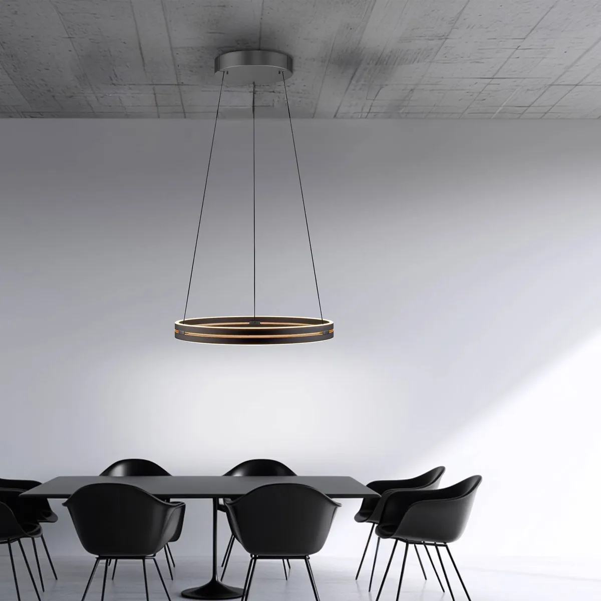 LED hanglamp PURE E-Loop, eiken/zwarte parel, Ø 70 cm aluminium, CCT van Paul Neuhaus in Eikenhout, Zwarte parel – productfoto