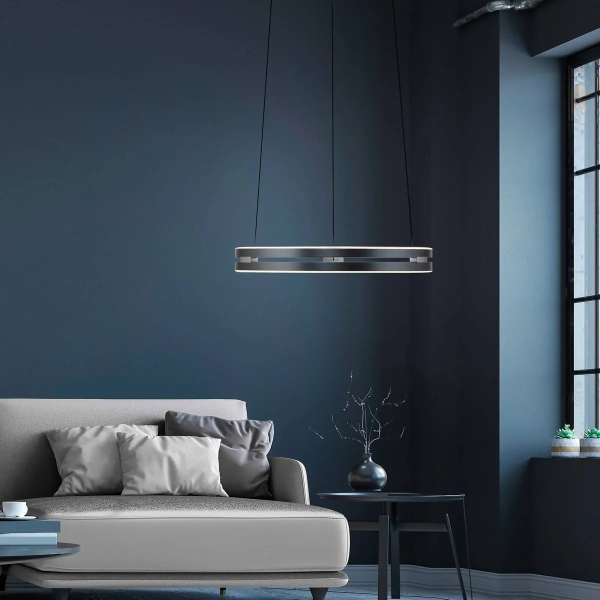 LED hanglamp PURE E-Loop, mystic grey, Ø 50 cm, aluminium, CCT fra Paul Neuhaus i Mystiek grijs – produktbillede