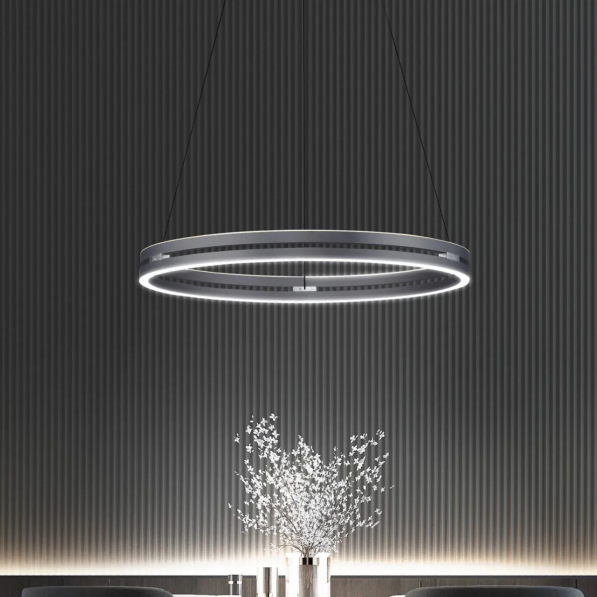 LED hanglamp PURE E-Loop, mystic grey, Ø 70 cm, aluminium, CCT de Paul Neuhaus en Mystiek grijs – photo produit