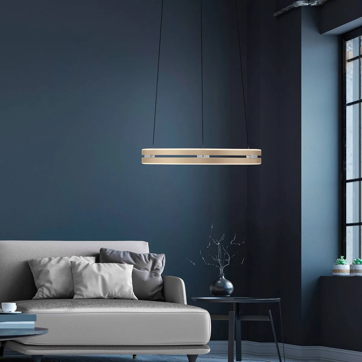 LED hanglamp PURE E-Loop, Ø 50 cm, aluminium, CCT van Paul Neuhaus in Ivoorgoud – productfoto