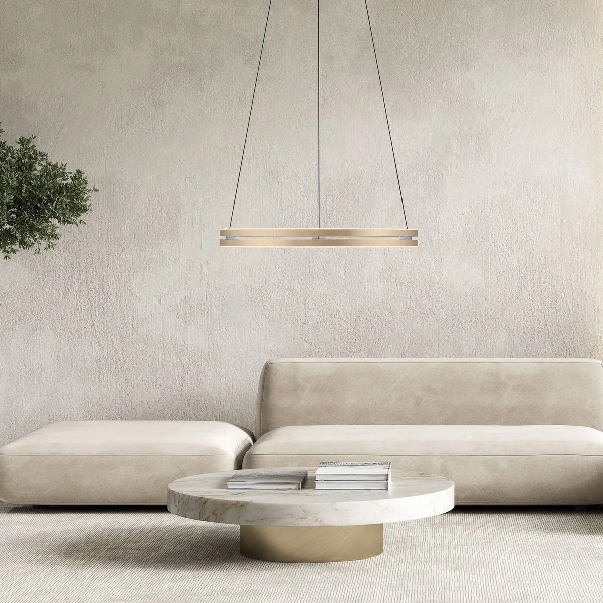 LED hanglamp PURE E-Loop, Ø 70 cm, aluminium, CCT van Paul Neuhaus in Ivoorgoud – productfoto