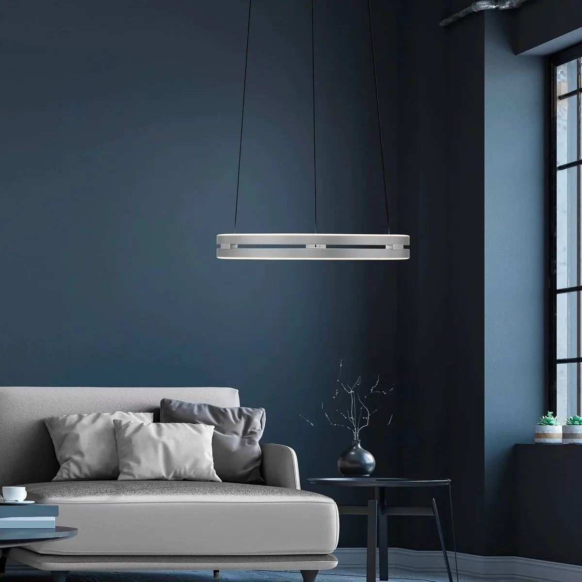 LED hanglamp PURE E-Loop, stone, Ø 50 cm, aluminium, CCT de Paul Neuhaus en Steen – photo produit