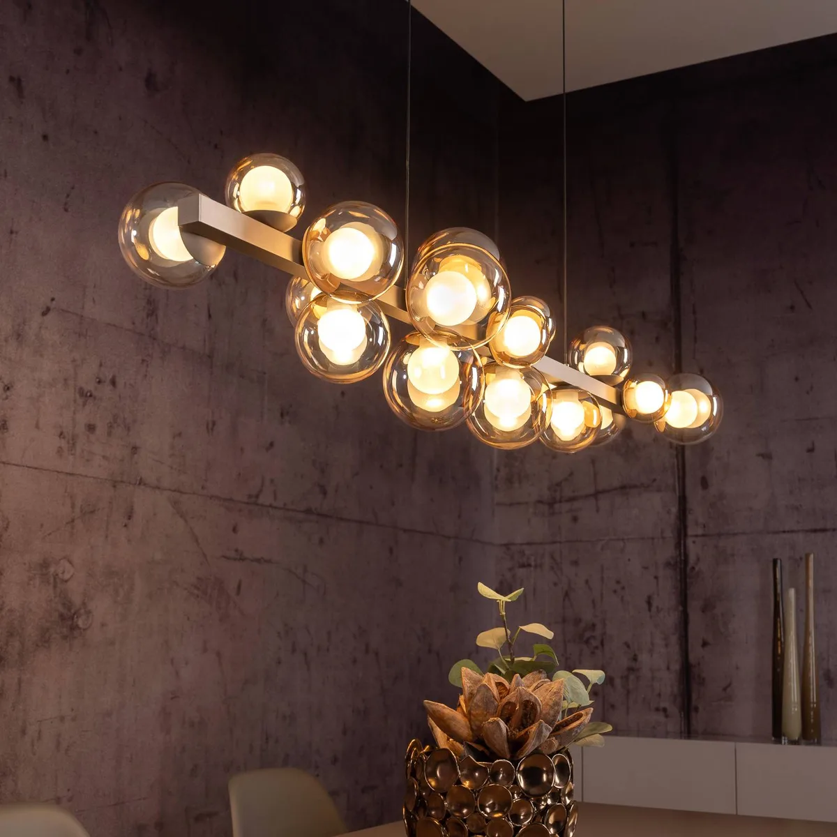 LED hanglamp PURE E-Popup, brons, glas, CCT, 18-vleugels. de Paul Neuhaus en Bronze, Brons-transparant – photo produit