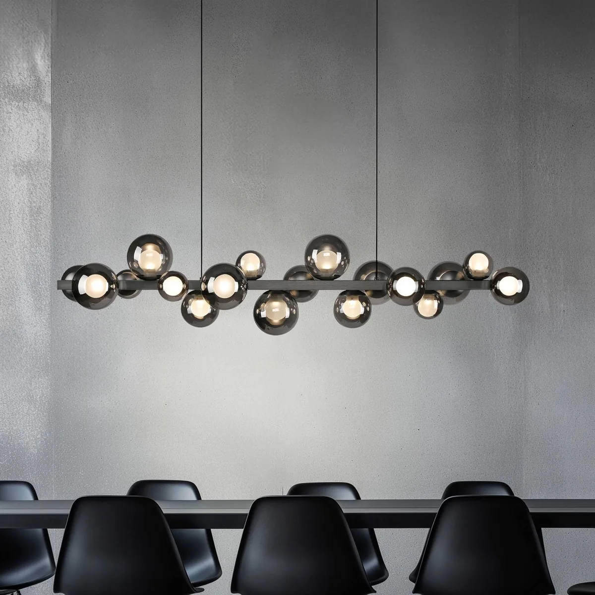 LED hanglamp PURE E-Popup, platina, glas, CCT, 18-vleugelig. de Paul Neuhaus en Platina, Rookgrijs-transparant – photo produit