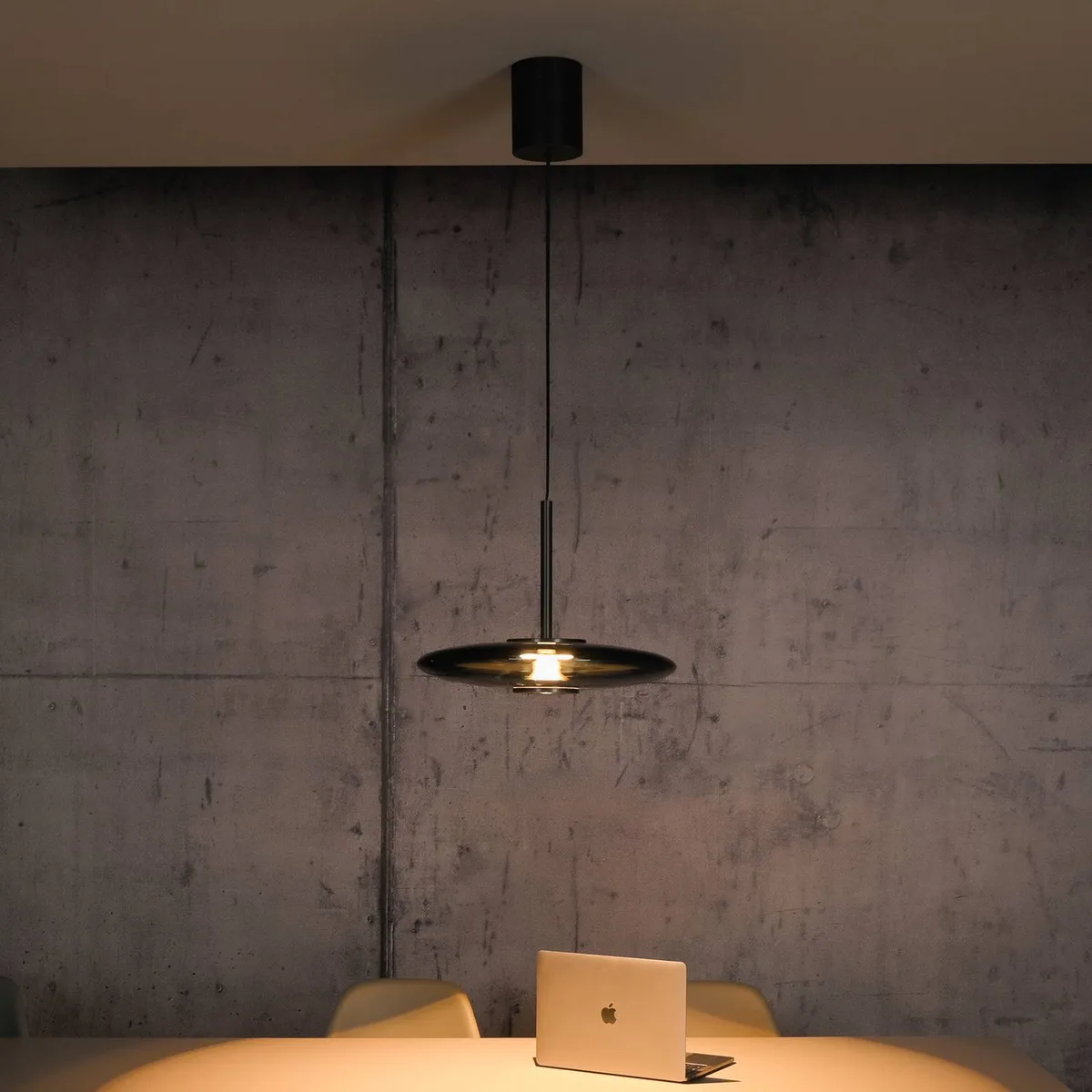 LED hanglamp PURE E-Vitrum, platina, glas/aluminium, CCT de Paul Neuhaus en Platina, Rookgrijs – photo produit