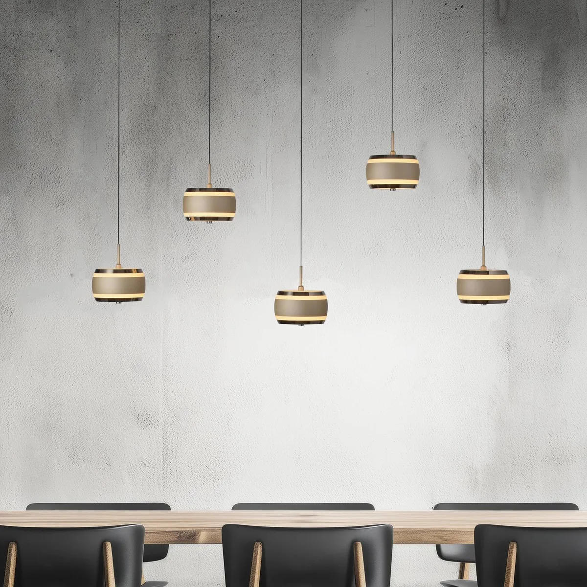 LED hanglamp PURE Falling Rings lengte 101 cm, 5-lamps de Paul Neuhaus en Bronze – photo produit