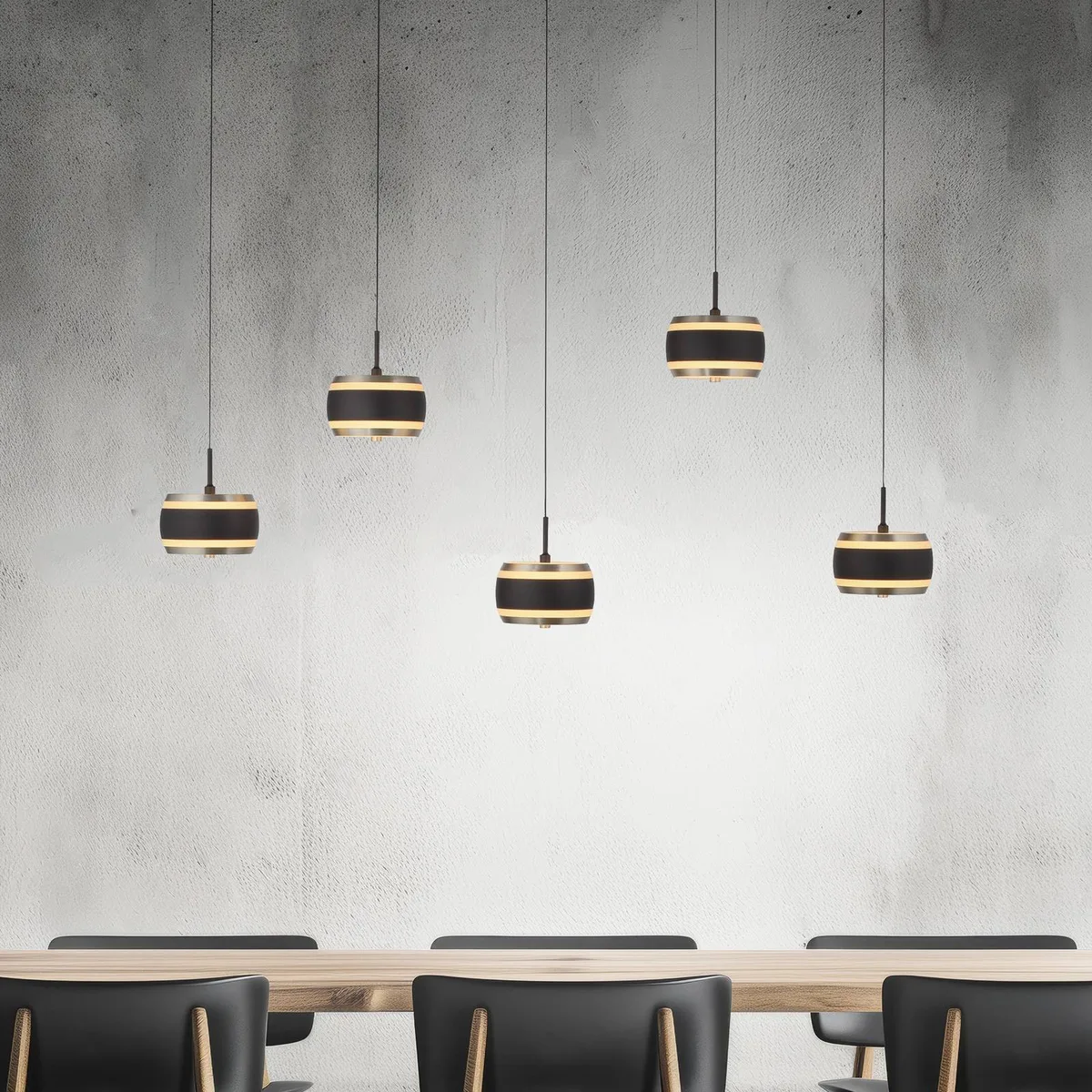 LED hanglamp PURE Falling Rings lengte 101 cm, 5-lamps van Paul Neuhaus in Zwart – productfoto