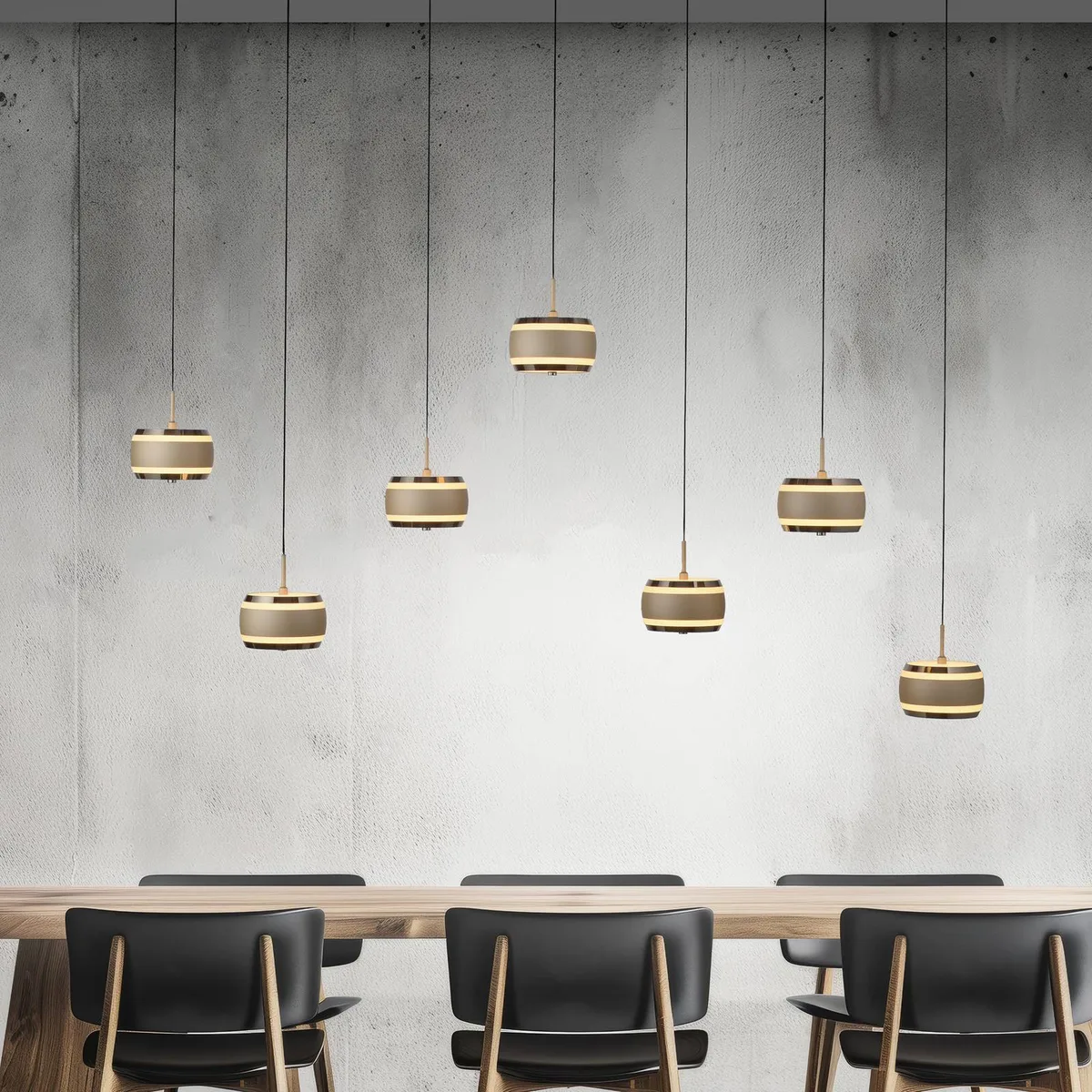 LED hanglamp PURE Falling Rings lengte 132 cm, 7-lamps de Paul Neuhaus en Bronze – photo produit