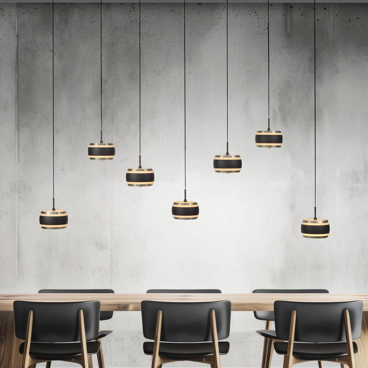 LED hanglamp PURE Falling Rings lengte 132 cm, 7-lamps von Paul Neuhaus in Schwarz – Produktfoto