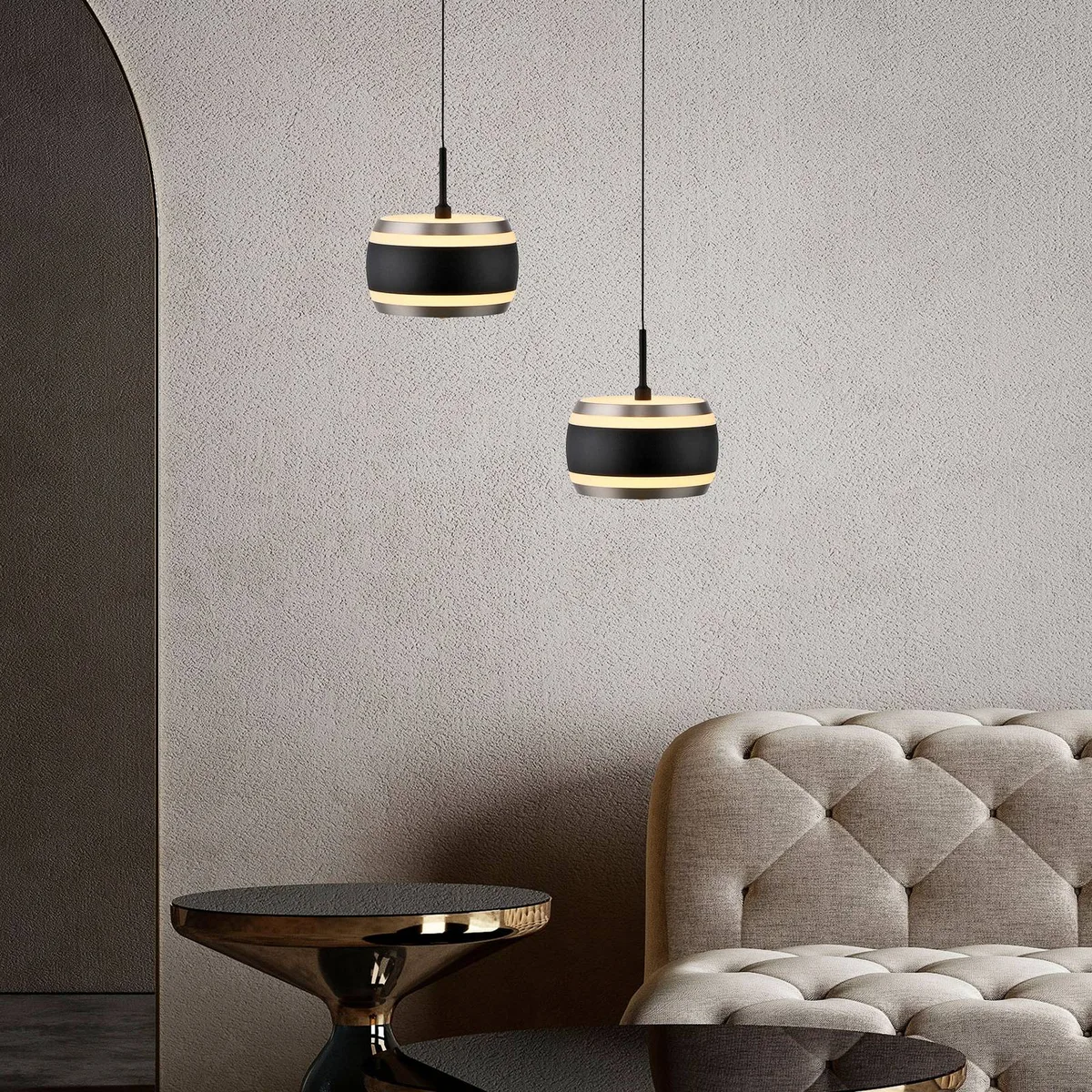 LED hanglamp PURE Falling Rings, Ø 13 cm, CCT van Paul Neuhaus in Zwart – productfoto