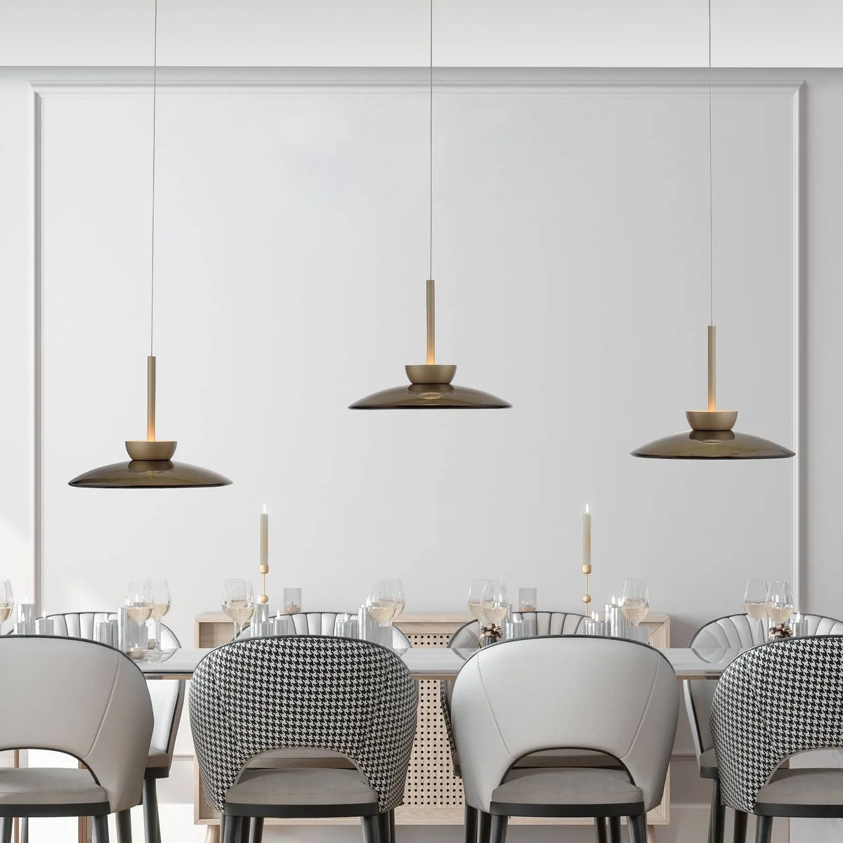 LED hanglamp PURE Moon, brons, amberkleurig glas (donker), 3-lamps. fra Paul Neuhaus i Bronze, Amber (donker) – produktbillede