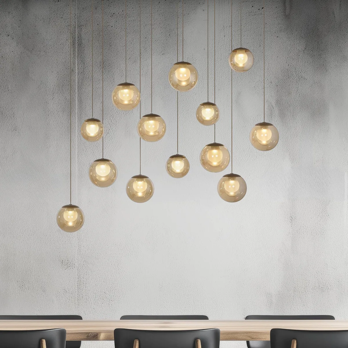 LED hanglamp PURE Popup, brons/amber, lengte 100 cm, 13 lampen von Paul Neuhaus in Bronze, Amber – Produktfoto