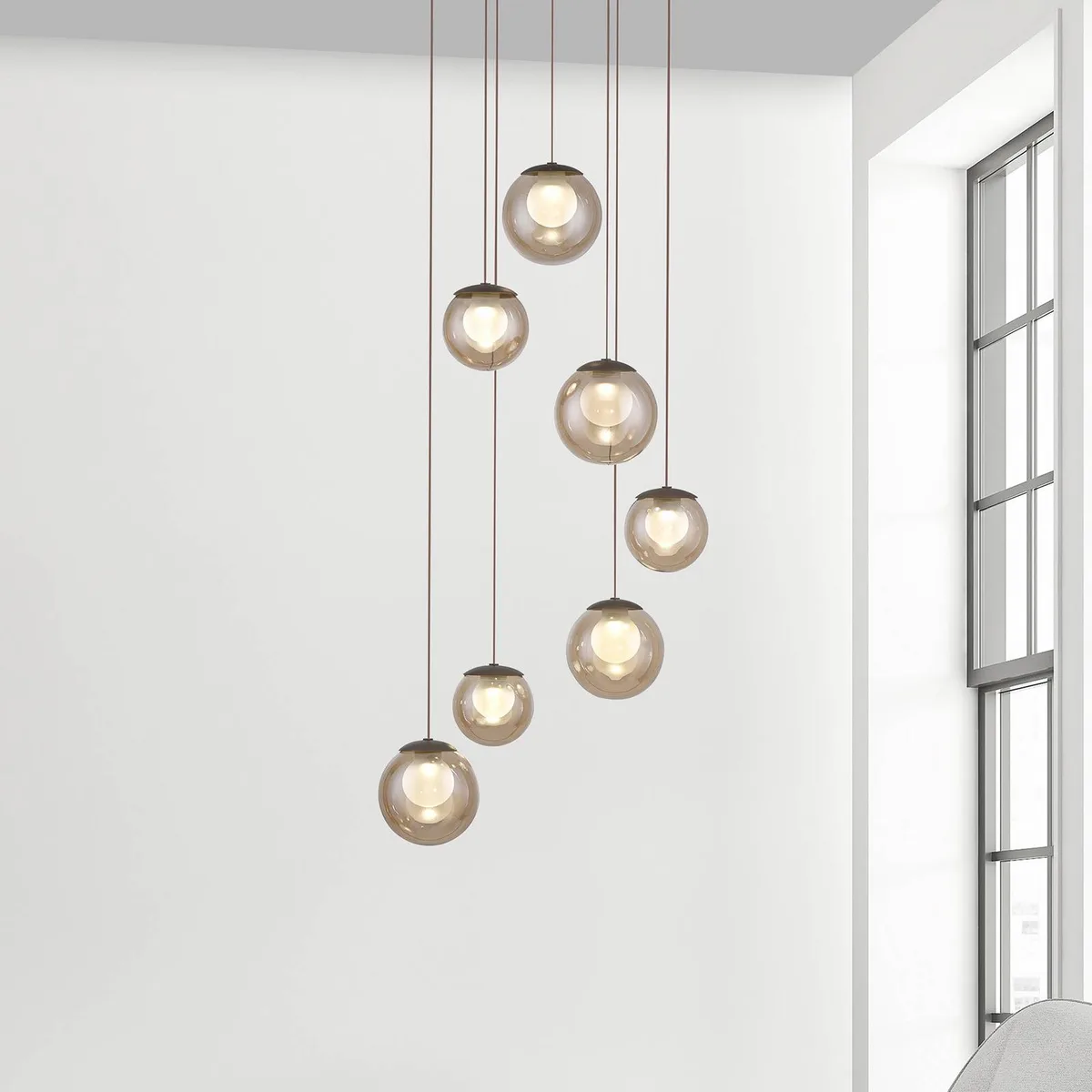 LED hanglamp PURE Popup, brons/amber Ø 40 cm, 7-lamps fra Paul Neuhaus i Bronze, Amber – produktbillede