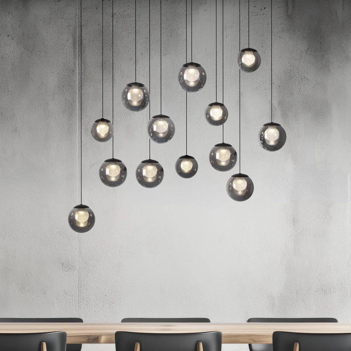 LED hanglamp PURE Popup, grijs/rookgrijs, 100 cm, 13-lampig de Paul Neuhaus en Gris, Rookgrijs – photo produit