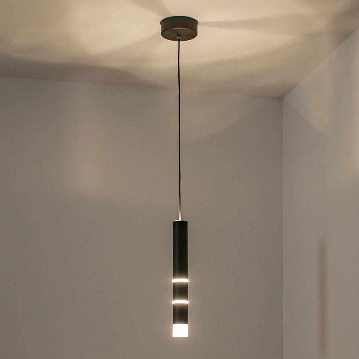 LED hanglamp PURE Vega, cilindervormig, zwart de Paul Neuhaus en Gesatineerd zwart – photo produit
