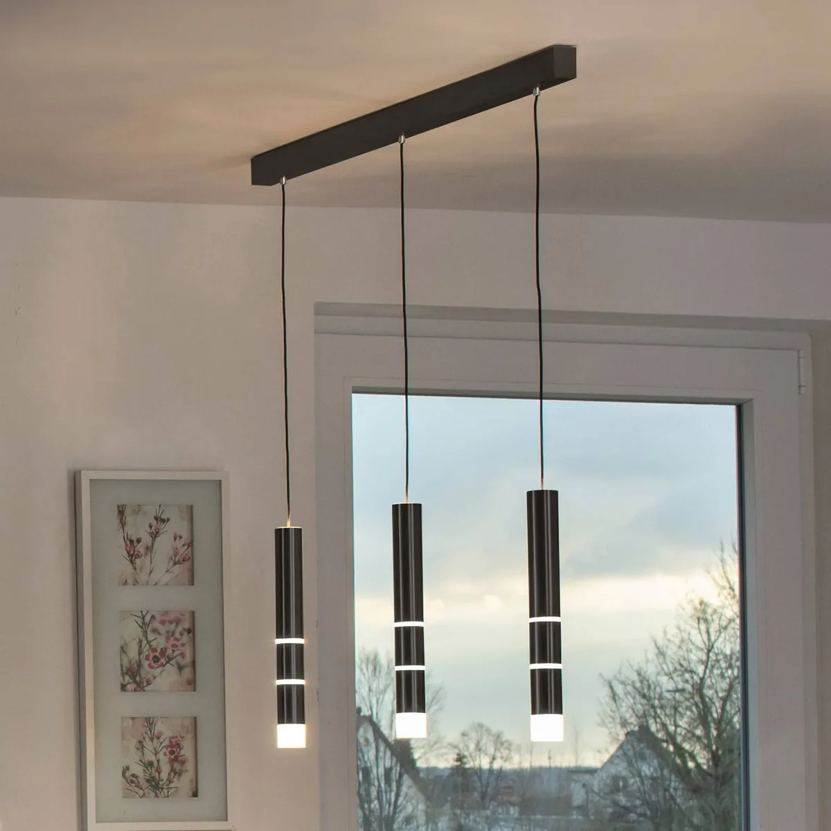 LED hanglamp PURE Vega, drie cilinders, zwart von Paul Neuhaus in Gesatineerd zwart – Produktfoto