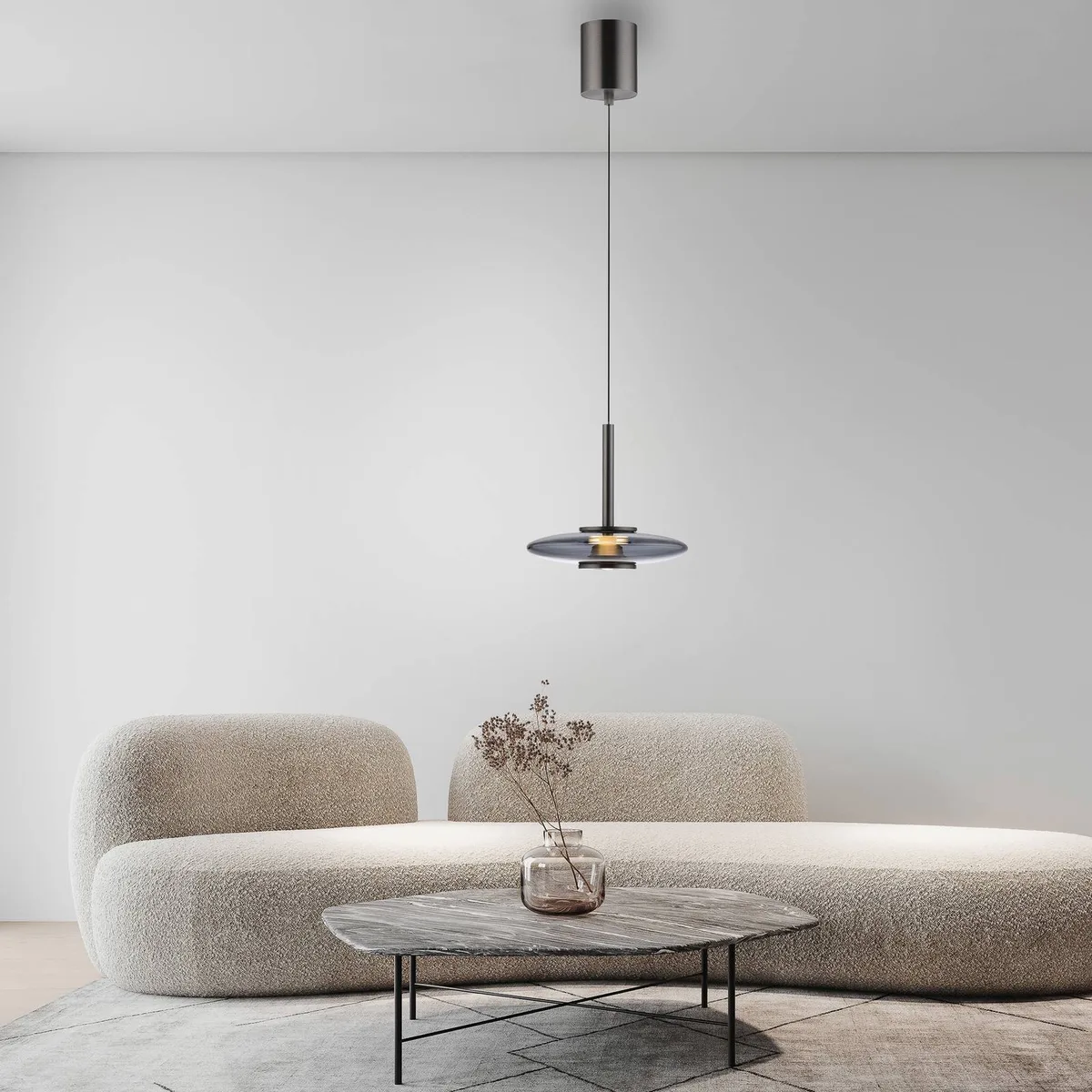 LED hanglamp PURE Vitrum, grijs, glas/aluminium, Ø 22 cm de Paul Neuhaus en Gris, Rokerig grijs-transparant – photo produit