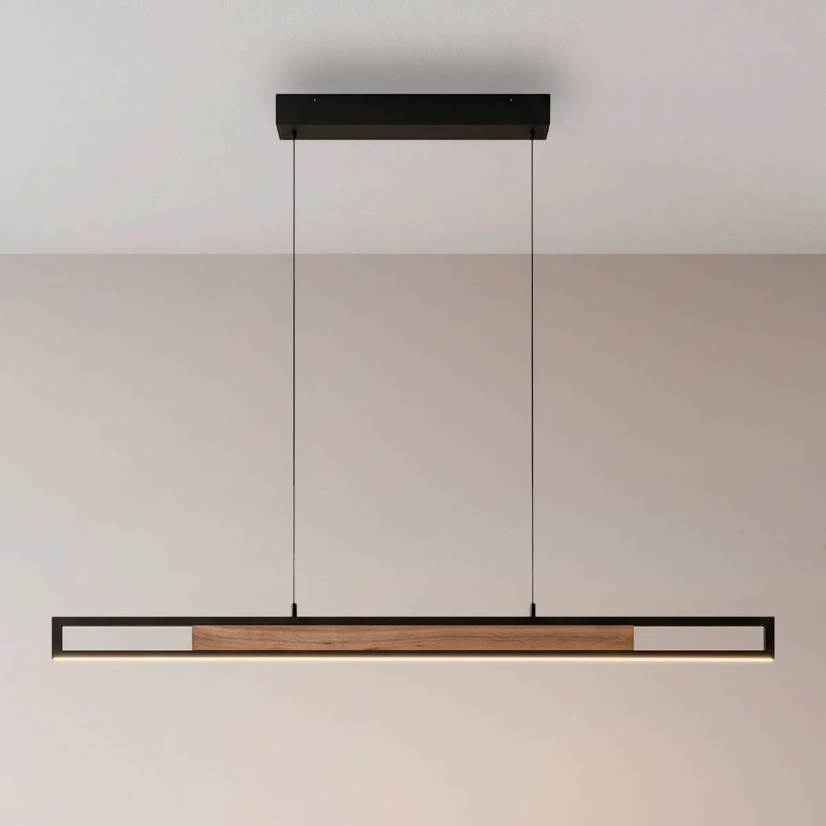 LED hanglamp Sveja, lengte 115 cm, zwart/houtkleur, CCT de Paul Neuhaus en Eikenhout, Matzwart – photo produit