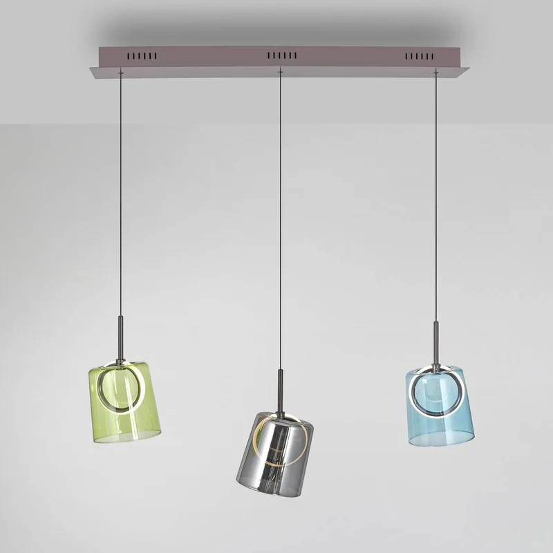 LED hanglamp Zula, lengte 87 cm, kleurrijk, 3-lamps. fra Paul Neuhaus i Rookgrijs, Grøn, Blå – produktbillede