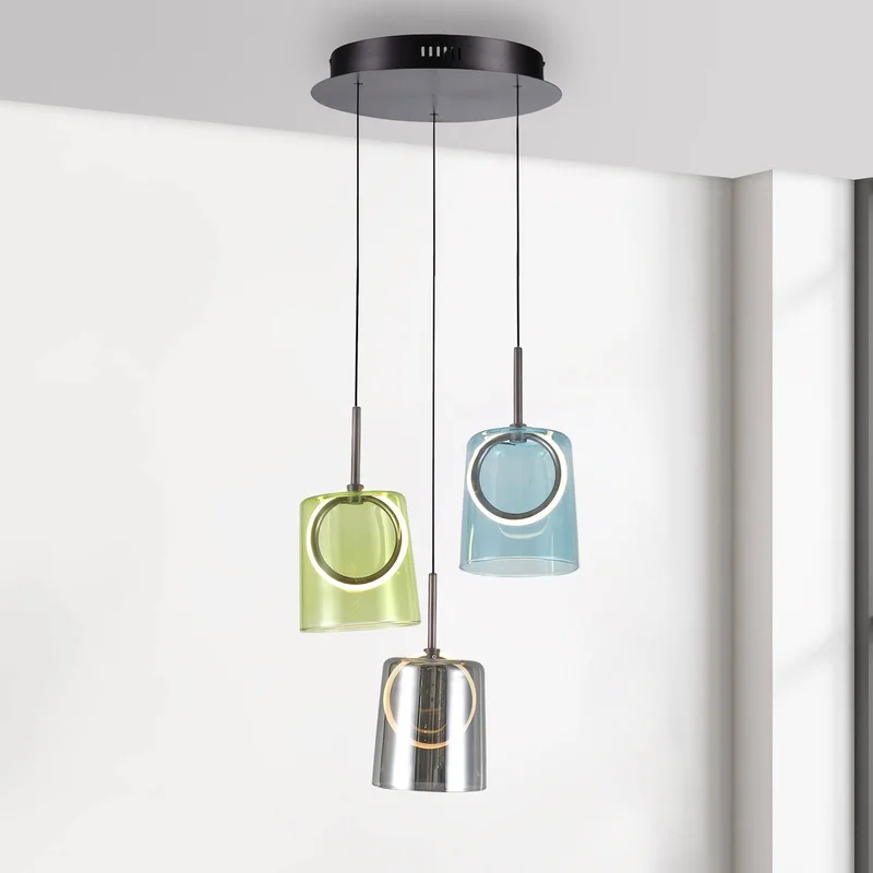 LED hanglamp Zula, Ø 40 cm, kleurrijk, 3-lamps. fra Paul Neuhaus i Rookgrijs, Grøn, Blå – produktbillede