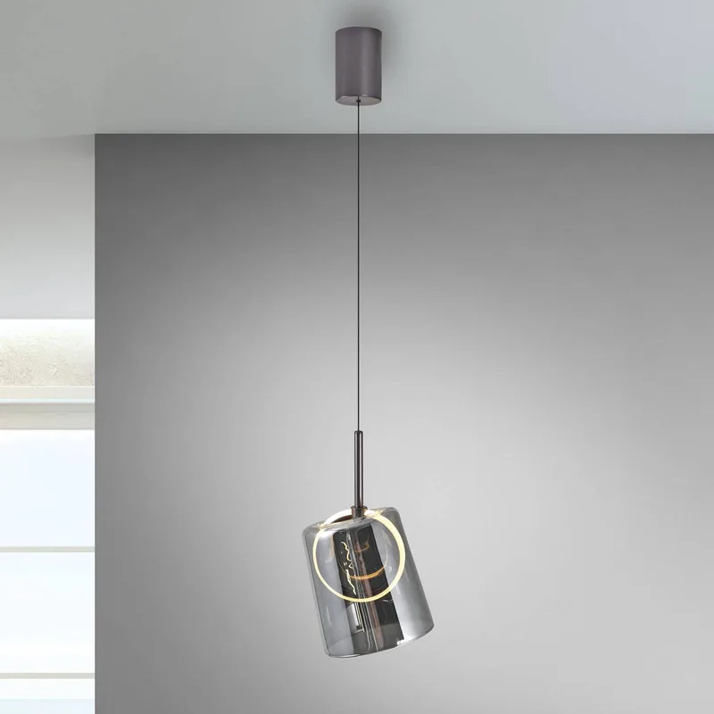 LED hanglamp Zula, rookgrijs, Ø 15 cm, glas fra Paul Neuhaus i Rokerig grijs – produktbillede