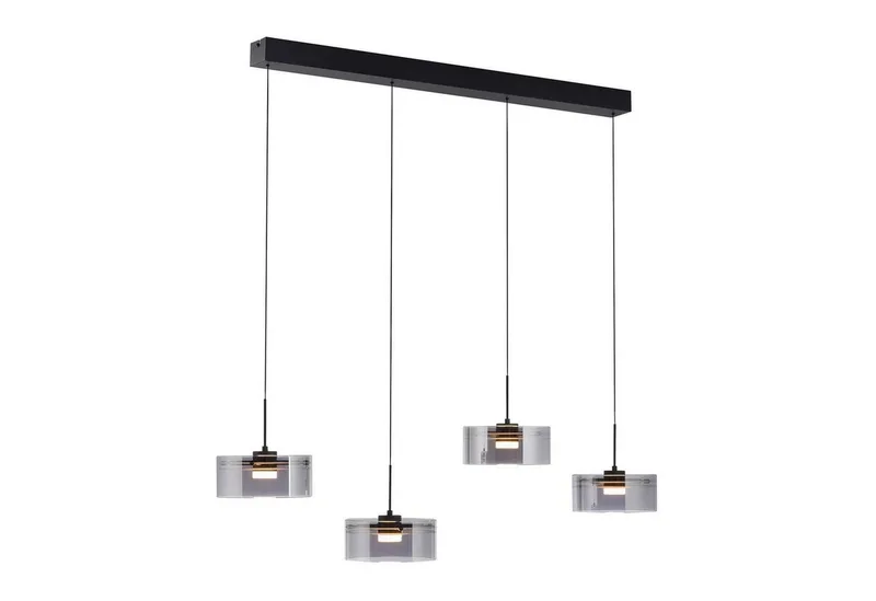 LED Pendelleuchte KARENA, 4-flammig, Rauchglas, Metall, Höhenverstellbar, LED fest integriert, Extra-Warmweiß, Rauchglas, B 110 x H 180 x T 20 cm van Paul Neuhaus in Zwart – productfoto