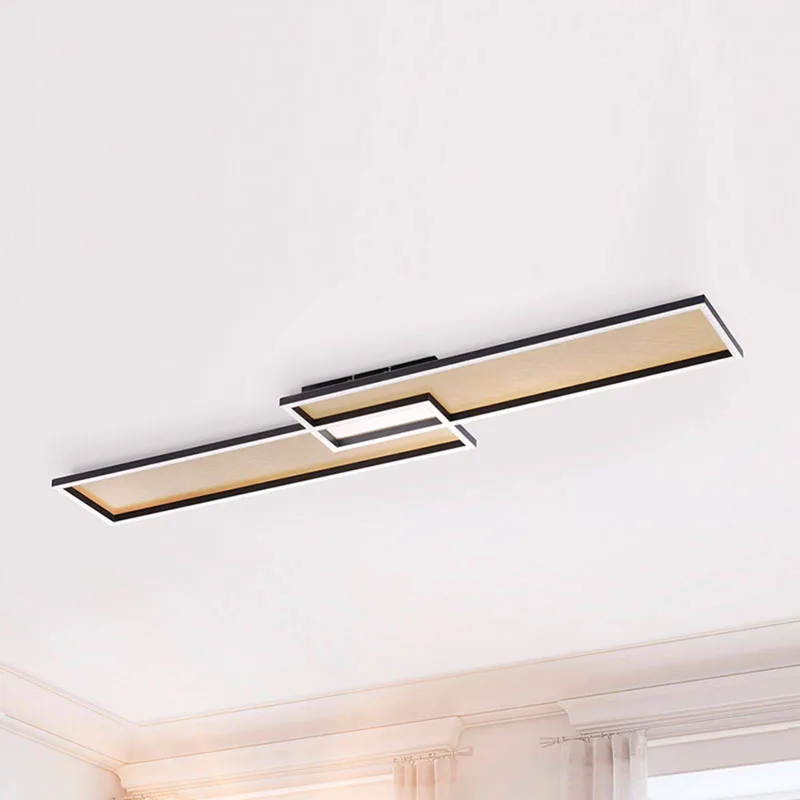 LED plafondlamp Amara, twee rechthoeken, zwart de Paul Neuhaus en Noir, Or – photo produit
