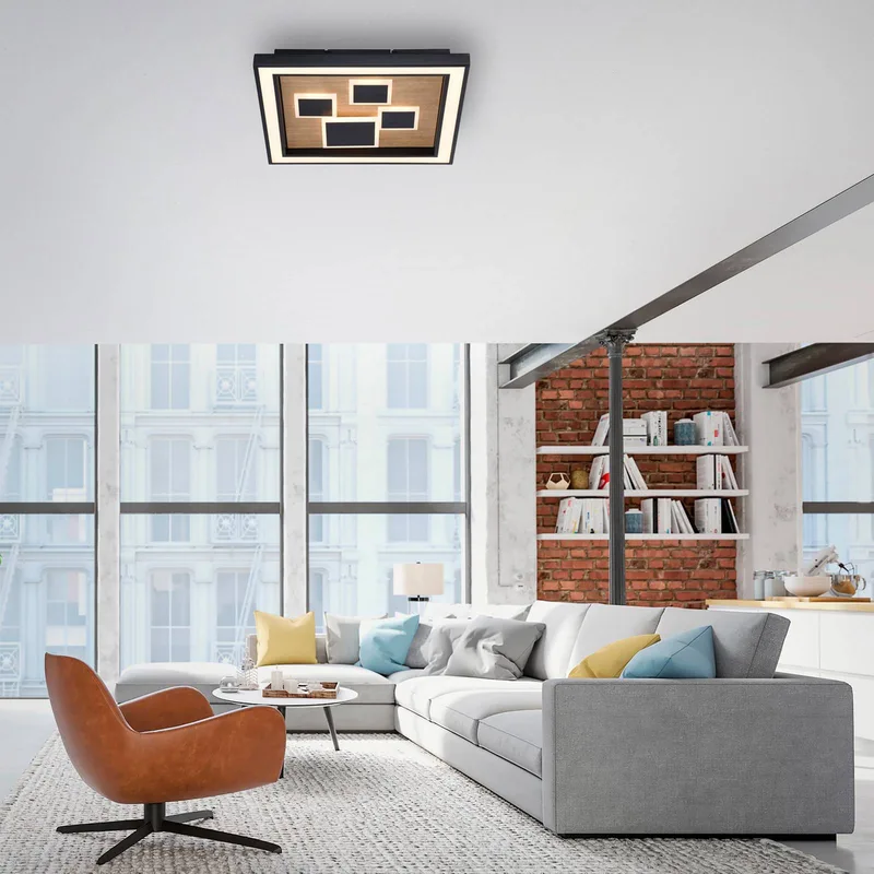 LED plafondlamp Eliza, geolied eiken, 48 x 48 cm by Paul Neuhaus in Geolied eiken, Black – product photo