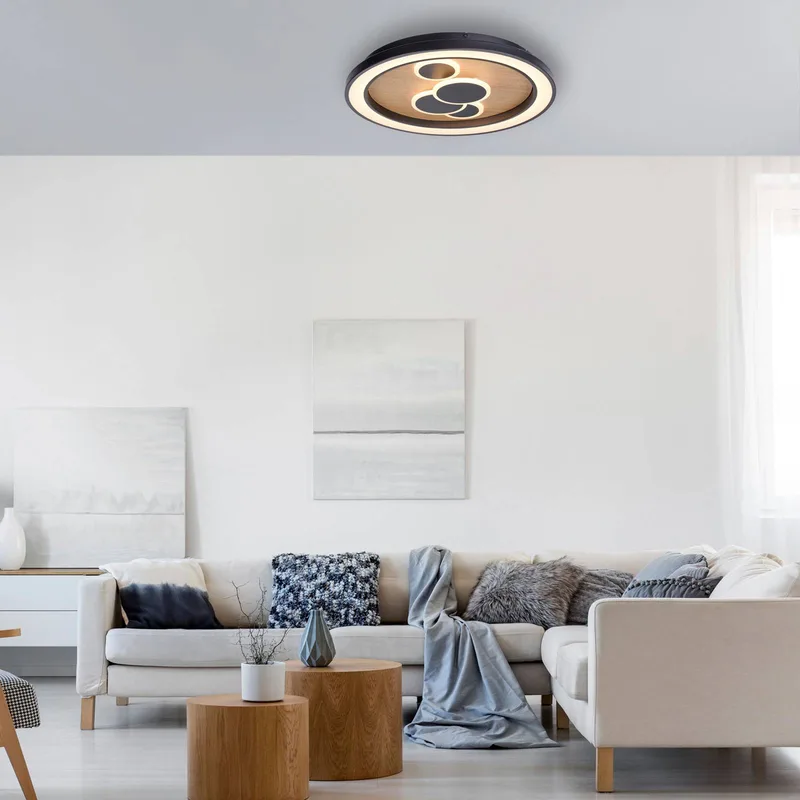 LED plafondlamp Eliza, geolied eiken, Ø 60 cm by Paul Neuhaus in Geolied eiken, Black – product photo