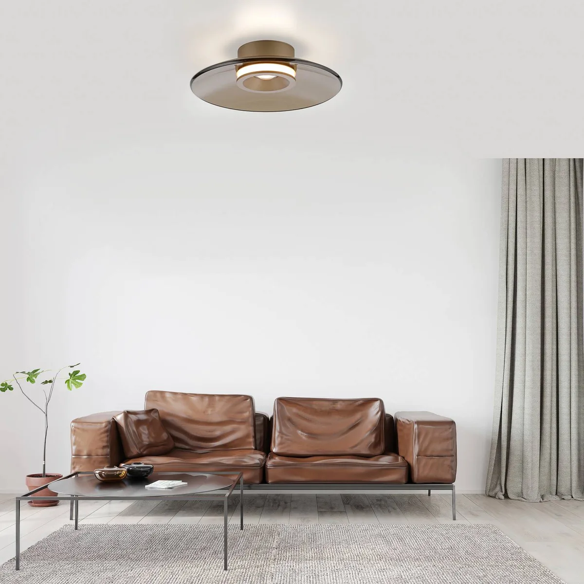 LED plafondlamp Moon, brons, Ø 32 cm, glas/aluminium von Paul Neuhaus in Bronze, Brons-transparant – Produktfoto