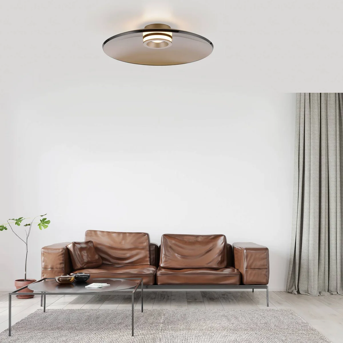 LED plafondlamp Moon, brons, Ø 50 cm, glas/aluminium de Paul Neuhaus en Bronze, Brons-transparant – photo produit