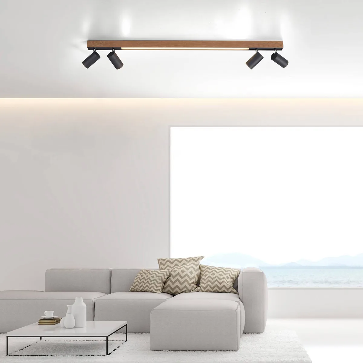 LED plafondlamp PURE Lines, 120 cm, zwart, hout, afstandsbediening de Paul Neuhaus en Eiken, Noir – photo produit