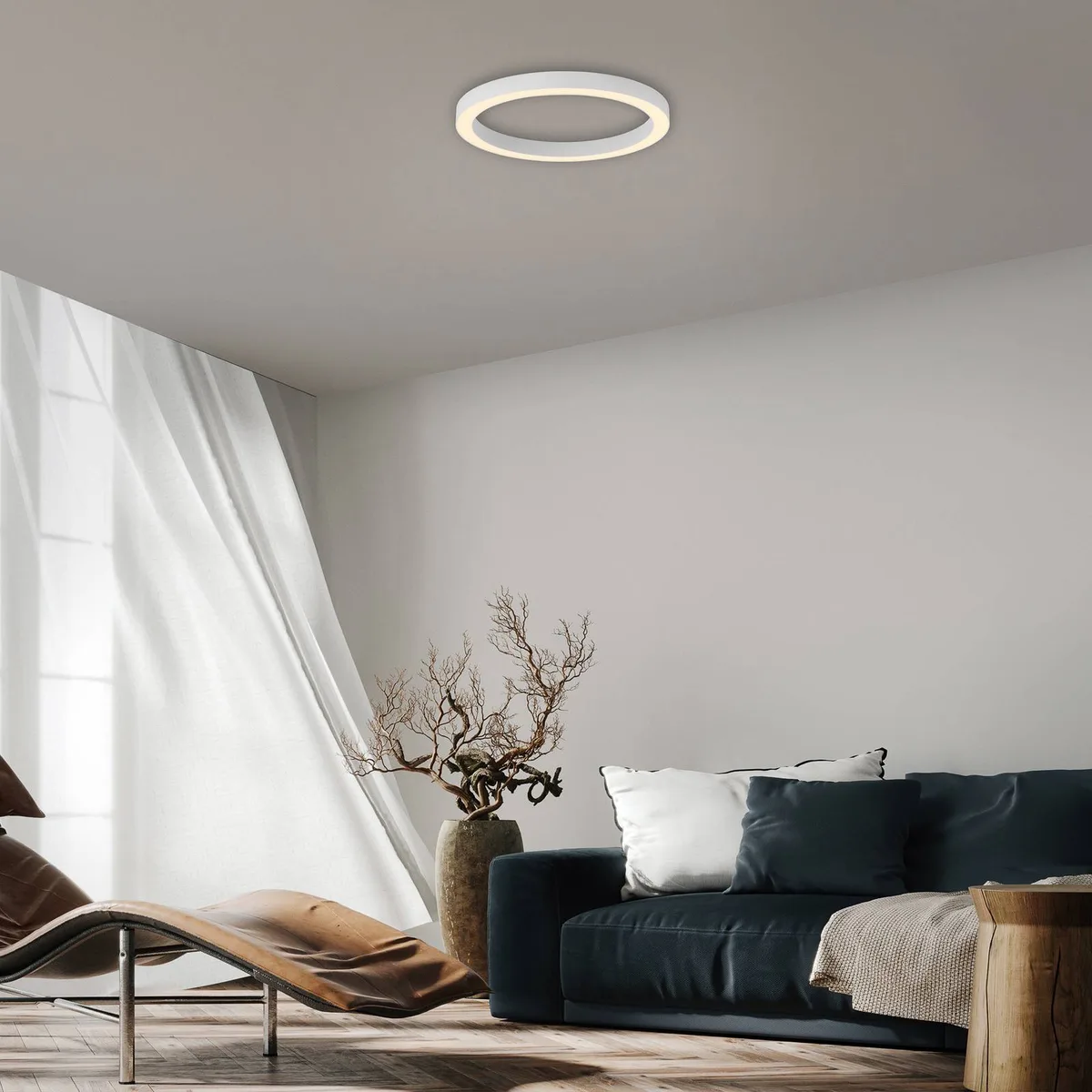 LED plafondlamp PURE Lines, Ø 50 cm, CCT, afstandsbediening von Paul Neuhaus in Weiß – Produktfoto