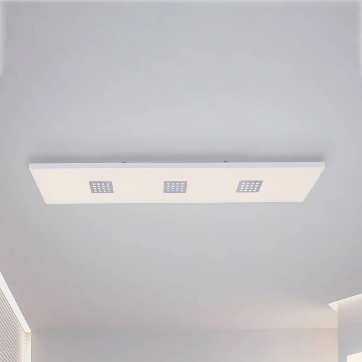 LED plafondlamp PURE Neo, 120 cm, aluminium, CCT, afstandsbediening fra Paul Neuhaus i Geborsteld aluminium, Hvid – produktbillede