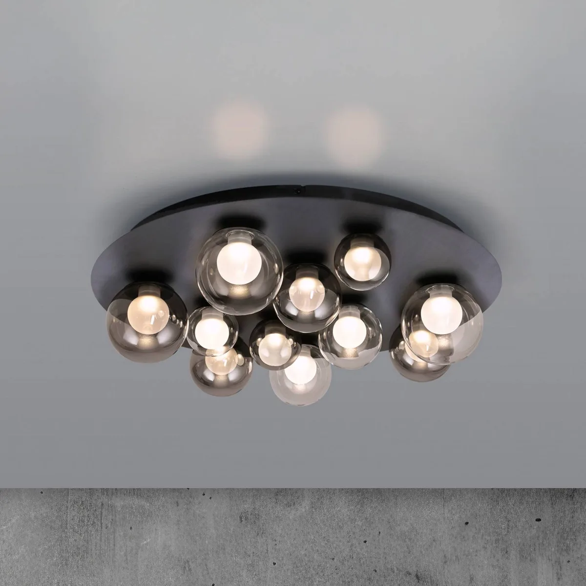 LED plafondlamp PURE Popup, grijs/rookgrijs, Ø 60 cm, 11-lamps fra Paul Neuhaus i Grå, Rookgrijs – produktbillede