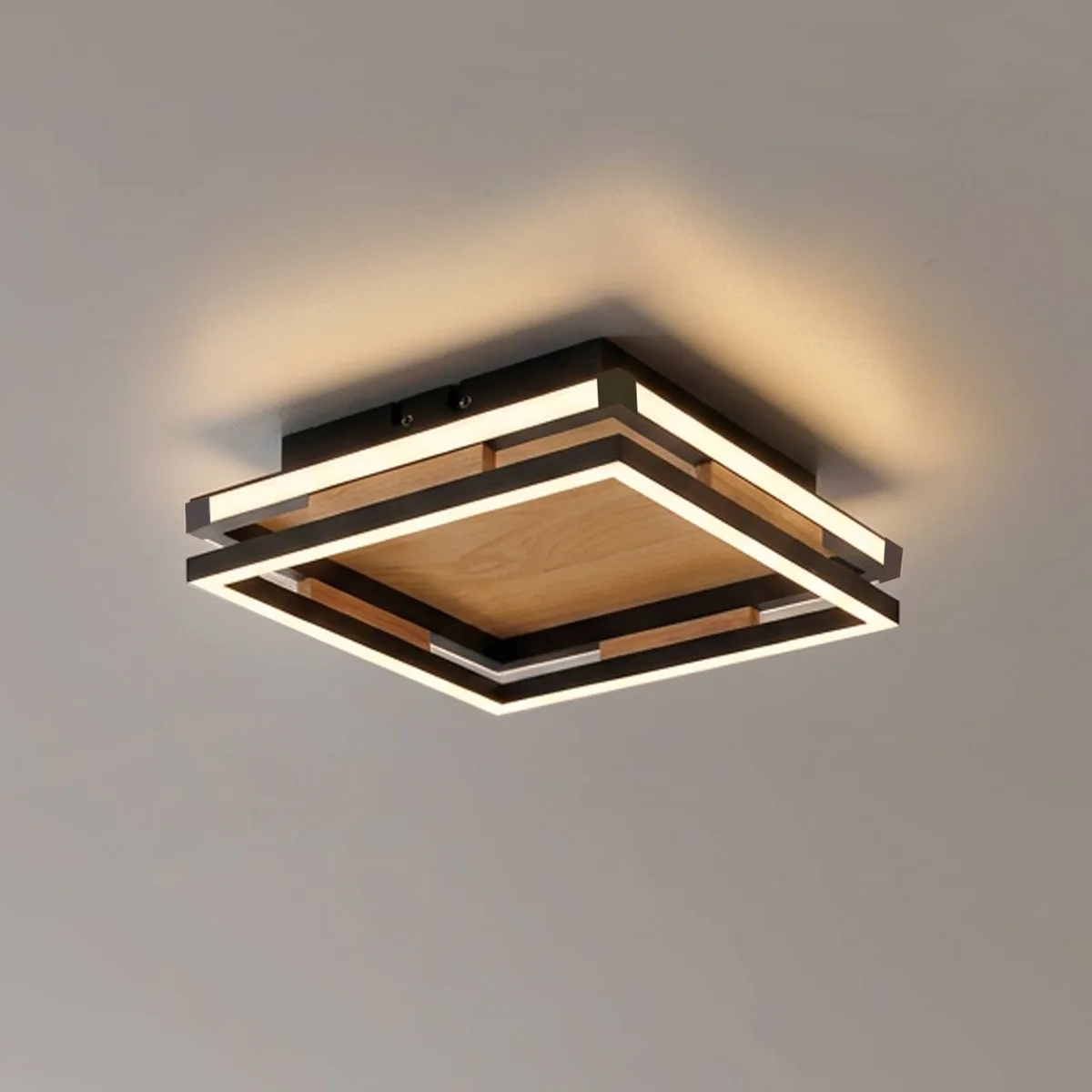 LED plafondlamp Sveja, lengte 30 cm, zwart/houtkleur, CCT de Paul Neuhaus en Eikenhout, Matzwart – photo produit